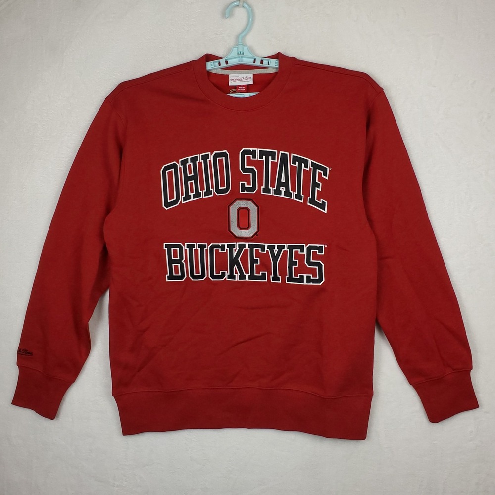 Ohio State Buckeyes Mitchell & Ness NCAA Large Sweatshirt Cut & Sew Logo Red NWT - Picture 2 of 7